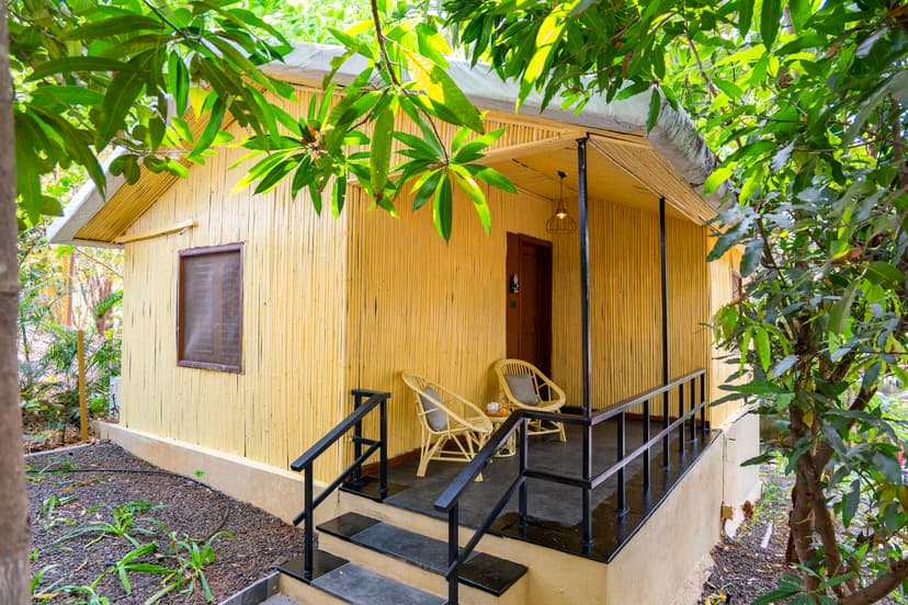 Timber Premium Suite | Pet-friendly Bamboo Cottage with Pvt Verandah, Lounge & Shared Outdoor seating & Restaurant