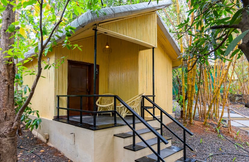 Timber Standard Suite | Pet-friendly Bamboo Cottage with Pvt Sit-Out Area & Shared Dining