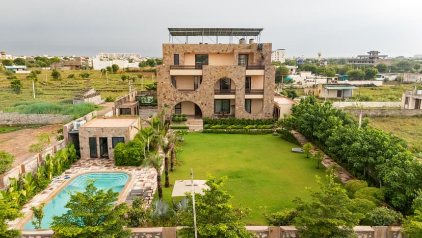 Chez Nandani | 5 BHK Mediterranean-Style Farm House With Private Outdoor Heated Pool, Theater, Bar And Garden Area