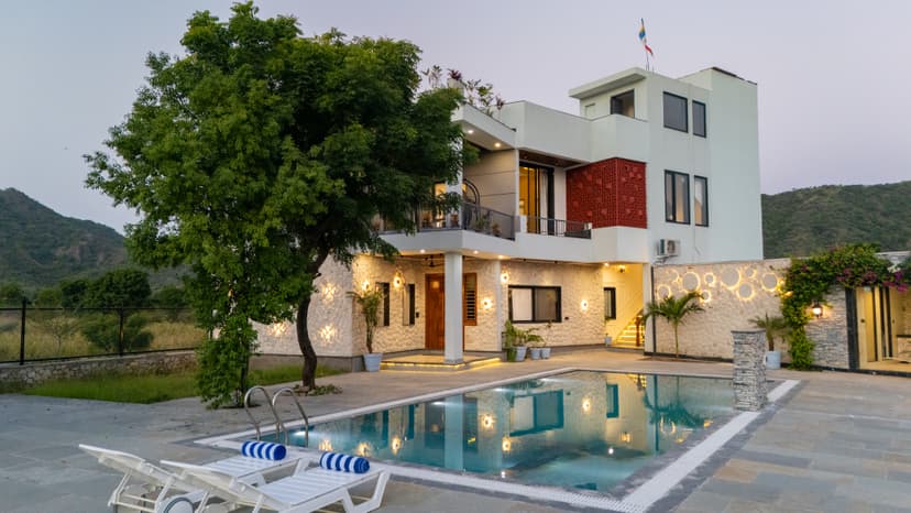 The Shyam Estate | 8-BHK Villa with Private Pool, Kids' Pool, Landscaped Lawns & Aravalli Hill-View Balconies