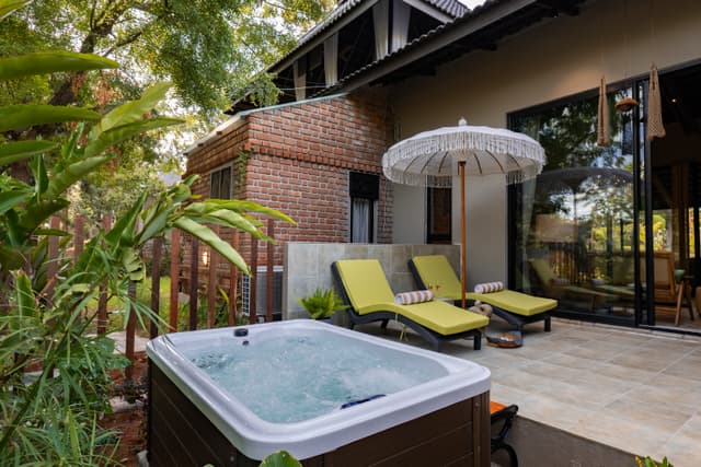 Sravasthi Oria  | 2 BHK Pet-Friendly Forest-View Villa With Private Jacuzzi,  Shared Sunken Fire Pit & Garden, 3